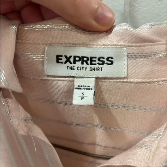 Express The City Shirt Light Pink Blouse Small SP Silver Stripe Long Sleeve - Picture 4 of 6